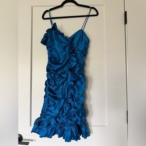 Betsey Johnson Silk Blend Blue Ruffle Mini Dress